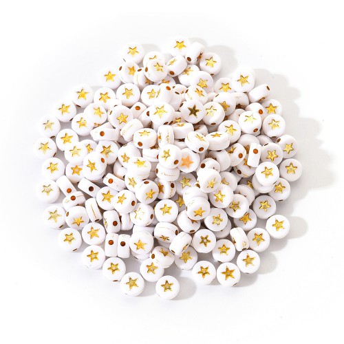 KLT58 Koraliki akrylowe białe monetki gwiazdki złote 200szt do bransoletek