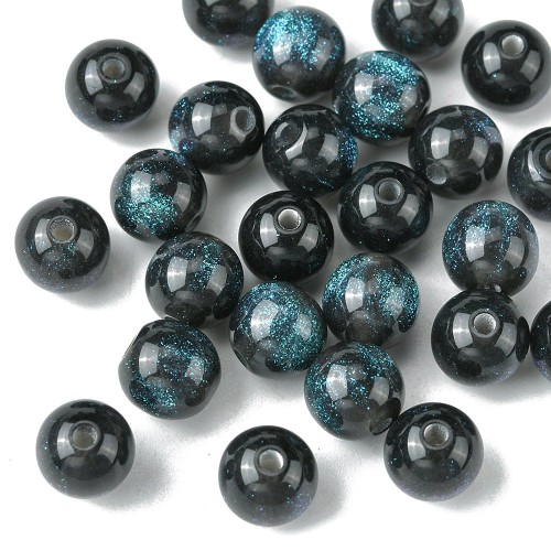 RES07 Koraliki z żywicy kocie oko kule 8mm 25szt z brokatem