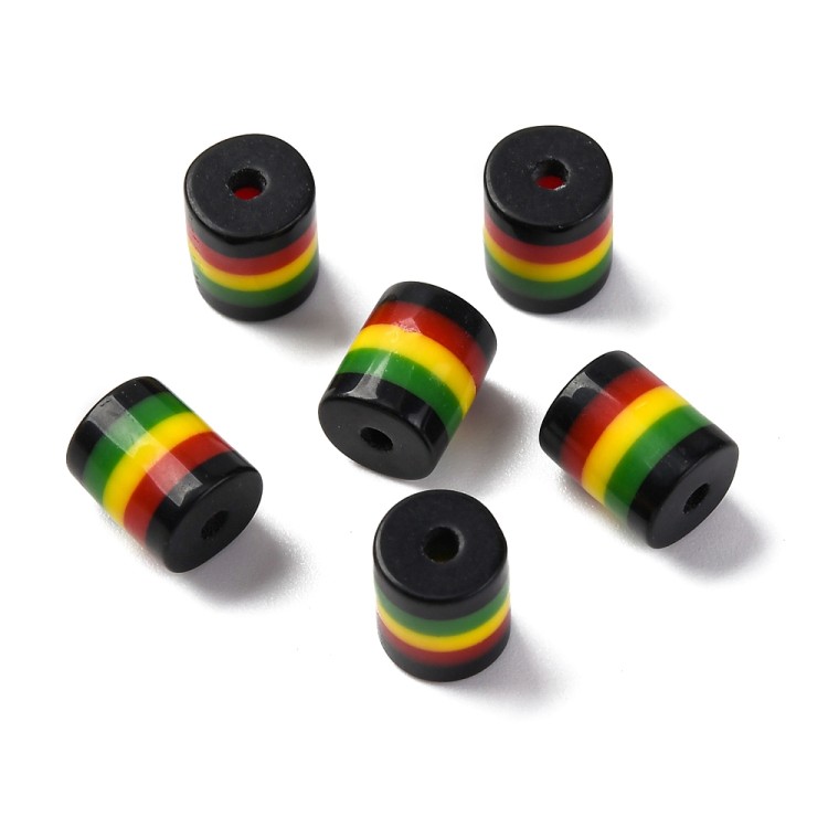 RES08 Koraliki z żywicy walec 9,5x8mm 10szt Jamaica Reggae