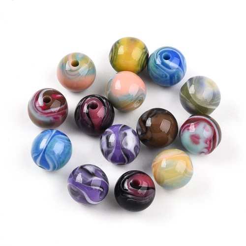 RES09 Koraliki z żywicy kule 8mm 10szt wielokolorowe