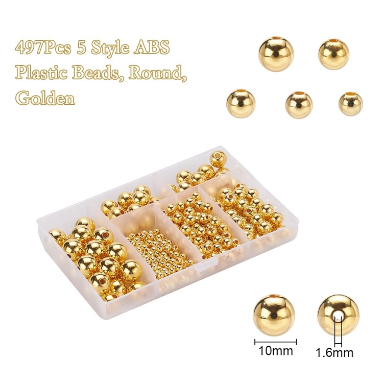 ZKOR53 Zestaw koraliki przekładki plastikowe powlekane CCB 497szt złote