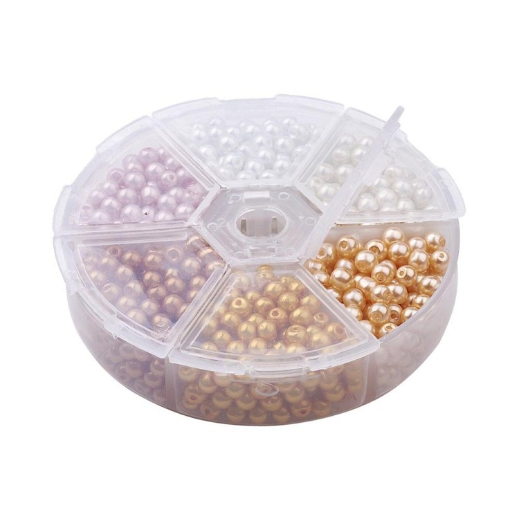 ZKOR54 Zestaw koraliki szklane powlekane perły woskowane kule 4mm 650szt. 6 kolorów
