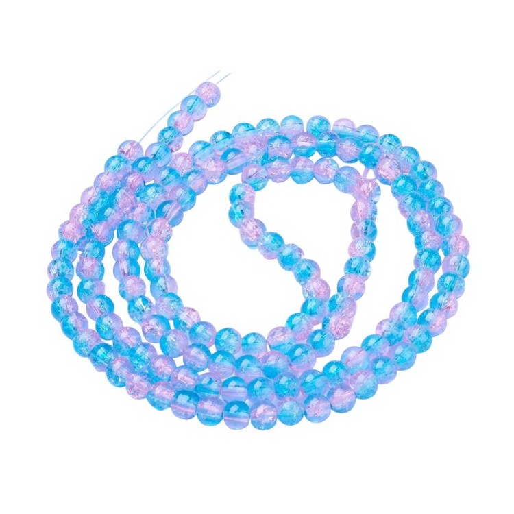 CRA156 Koraliki szklane crackle spękane 6mm sznur 145szt niebiesko-liliowe