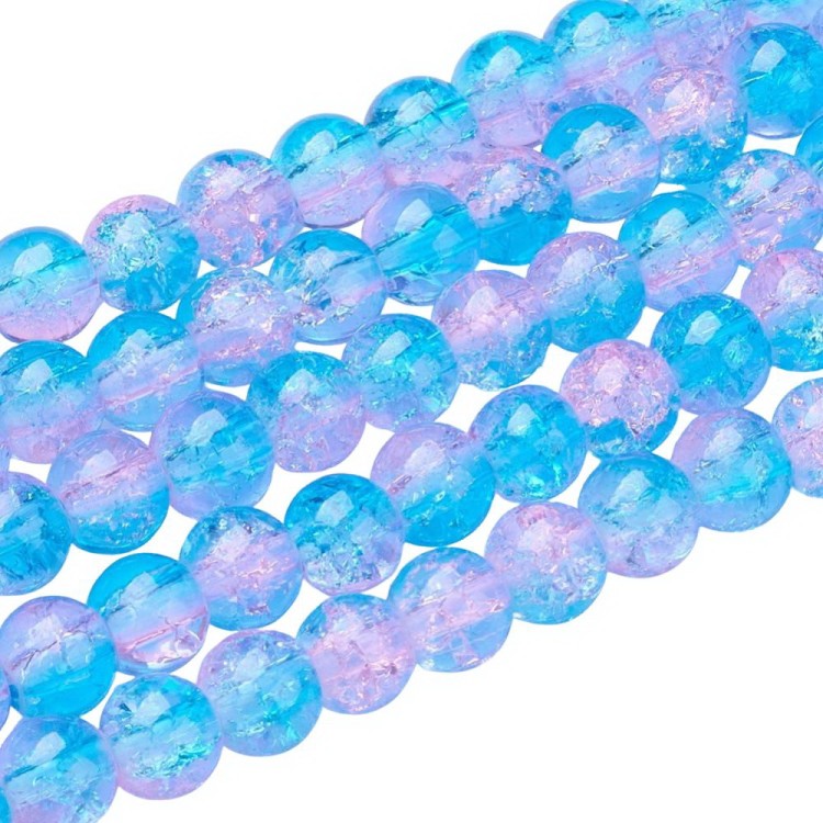 CRA156 Koraliki szklane crackle spękane 6mm sznur 145szt niebiesko-liliowe