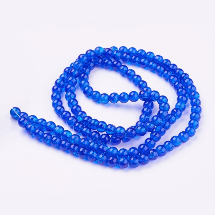 CRA159 Koraliki szklane crackle spękane 6mm sznur 145szt niebieskie