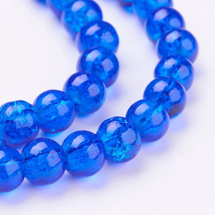 CRA159 Koraliki szklane crackle spękane 6mm sznur 145szt niebieskie