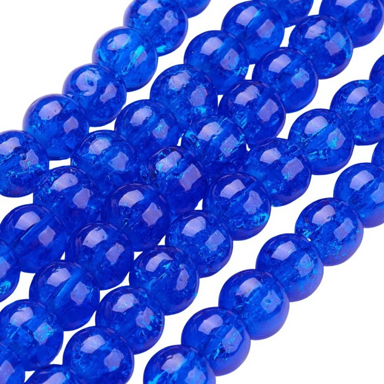 CRA159 Koraliki szklane crackle spękane 6mm sznur 145szt niebieskie