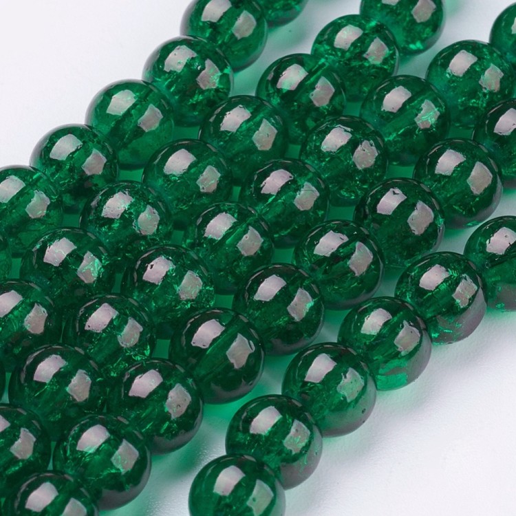 CRA160 Koraliki szklane crackle spękane 6mm sznur 145szt zielone