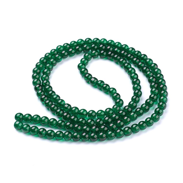 CRA160 Koraliki szklane crackle spękane 6mm sznur 145szt zielone