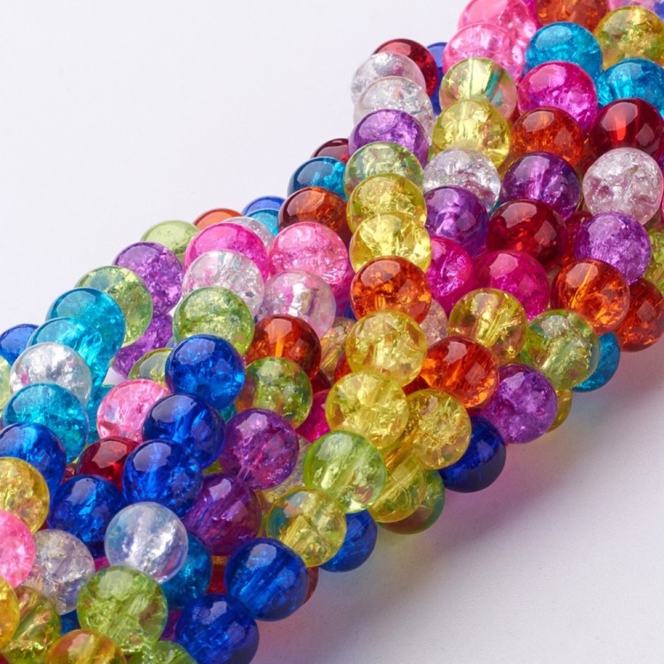 CRA161 Koraliki szklane crackle spękane 6mm sznur 67szt mix kolor