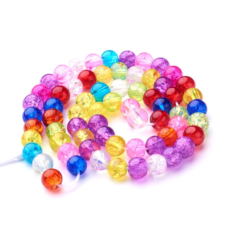 CRA161 Koraliki szklane crackle spękane 6mm sznur 67szt mix kolor