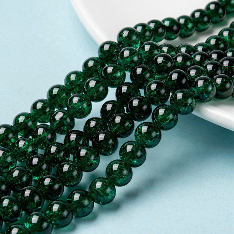 CRA162 Koraliki szklane crackle spękane 8mm sznur 115szt zielone