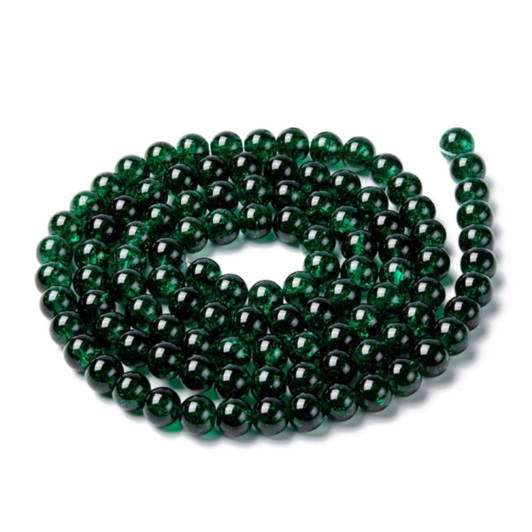 CRA162 Koraliki szklane crackle spękane 8mm sznur 115szt zielone