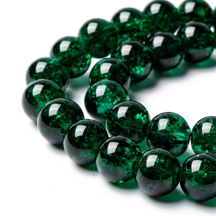 CRA162 Koraliki szklane crackle spękane 8mm sznur 115szt zielone