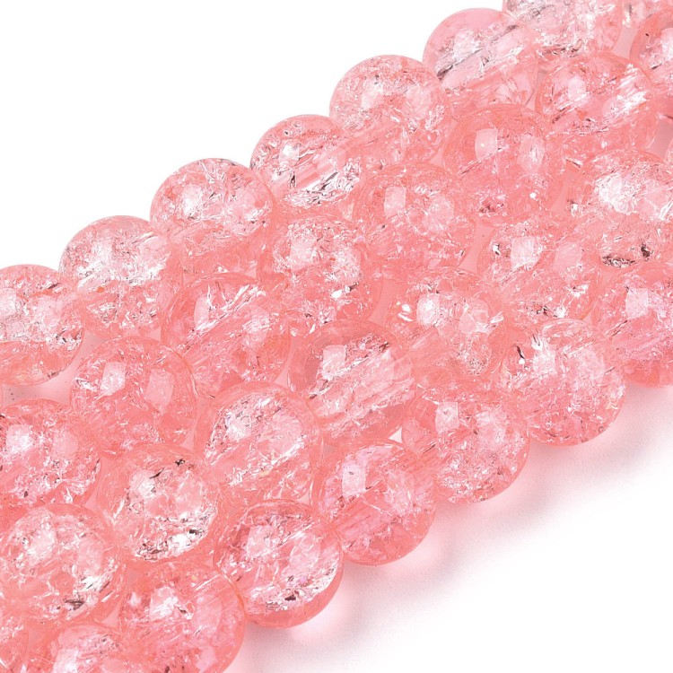 CRA163 Koraliki szklane crackle spękane 8mm sznur 100szt łososiowe