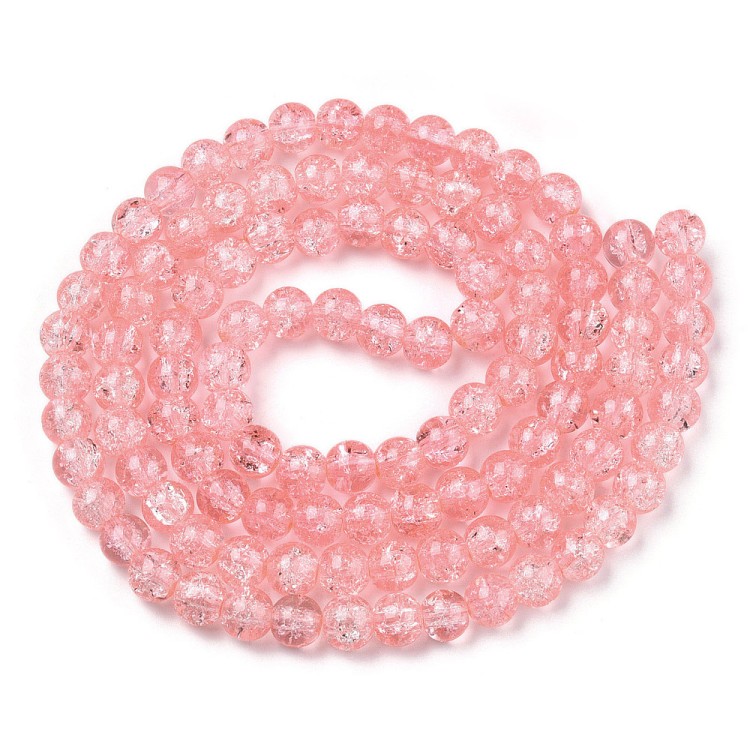 CRA163 Koraliki szklane crackle spękane 8mm sznur 100szt łososiowe