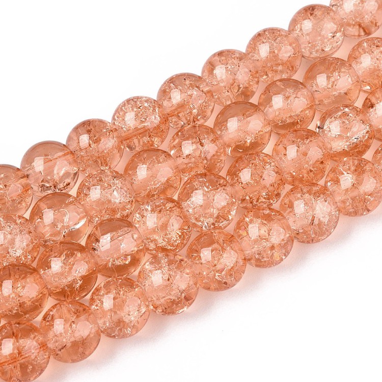 CRA166 Koraliki szklane crackle spękane 8mm sznur 100szt j.łososiowe
