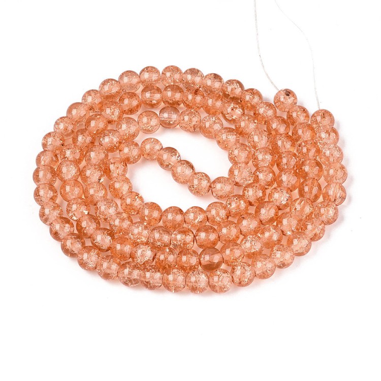 CRA166 Koraliki szklane crackle spękane 8mm sznur 100szt j.łososiowe