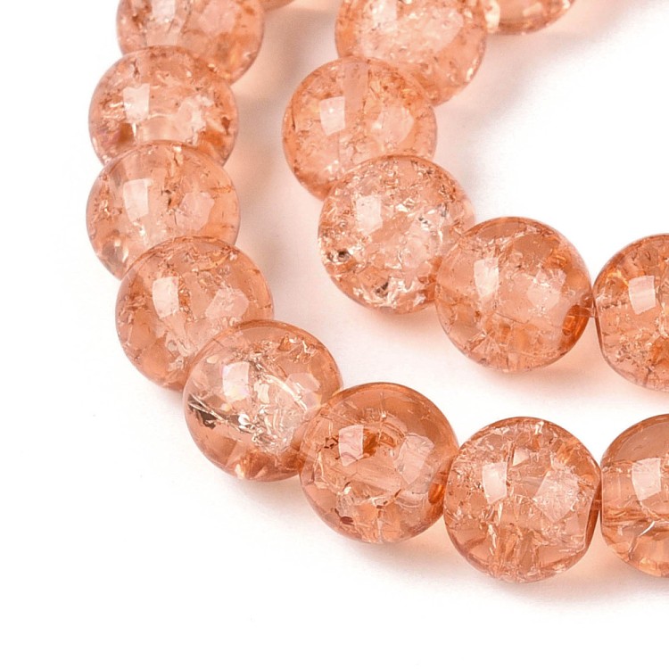 CRA166 Koraliki szklane crackle spękane 8mm sznur 100szt j.łososiowe