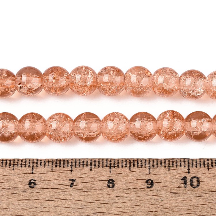CRA166 Koraliki szklane crackle spękane 8mm sznur 100szt j.łososiowe