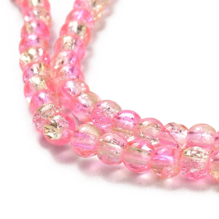 CRA169 Koraliki szklane crackle spękane 4mm sznur 200szt różowo-żółte