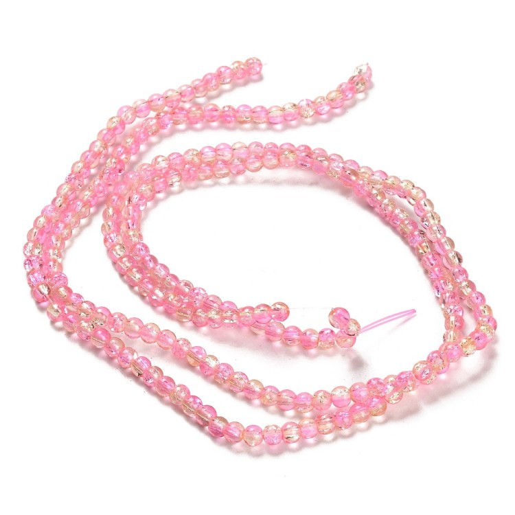 CRA169 Koraliki szklane crackle spękane 4mm sznur 200szt różowo-żółte