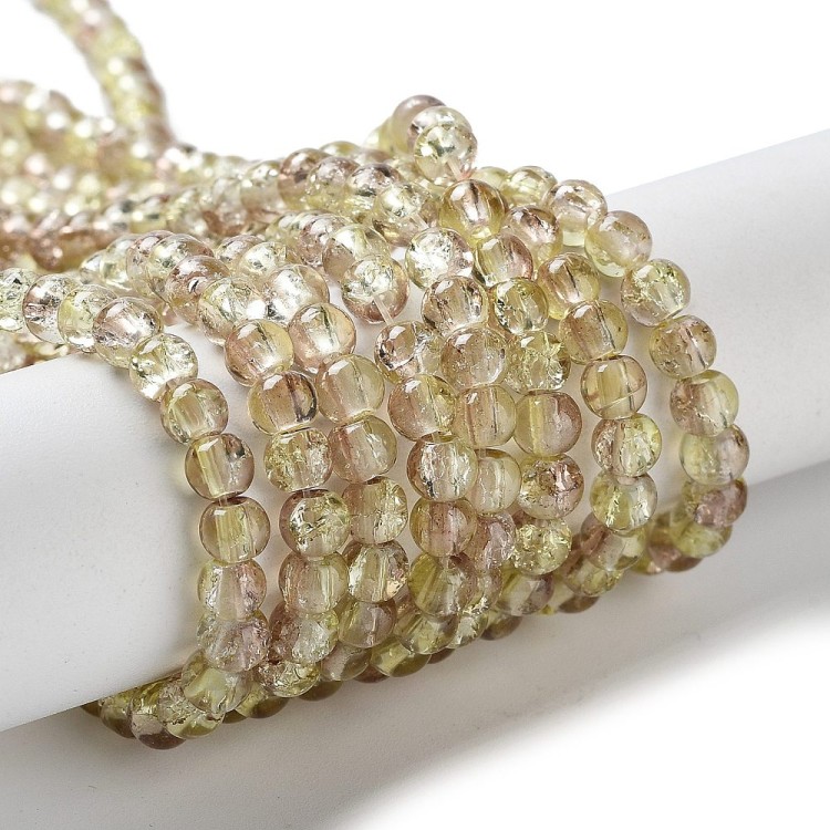 CRA170 Koraliki szklane crackle spękane 4mm sznur 200szt zielone-khaki