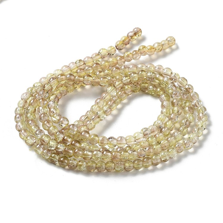 CRA170 Koraliki szklane crackle spękane 4mm sznur 200szt zielone-khaki