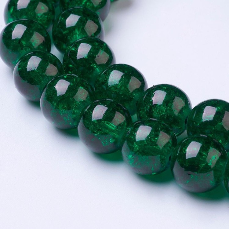CRA171 Koraliki szklane crackle spękane 10mm sznur 85szt zielone