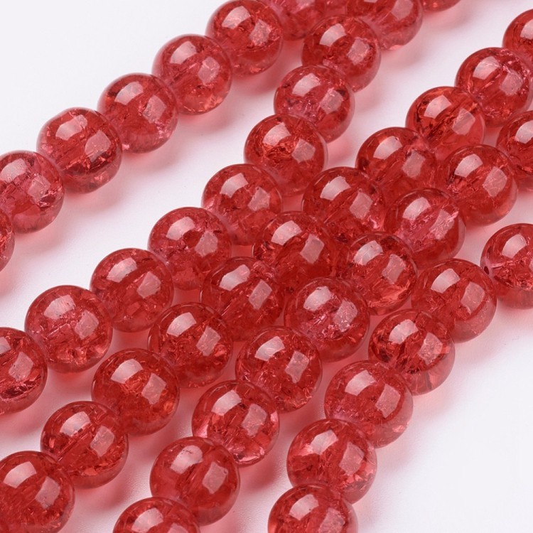 CRA172 Koraliki szklane crackle spękane 10mm sznur 85szt czerwone