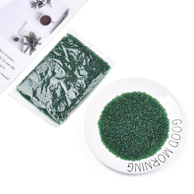 RA539 Koraliki szklane drobne seeds okrągłe rokail 3mm 20g zielone benzynka