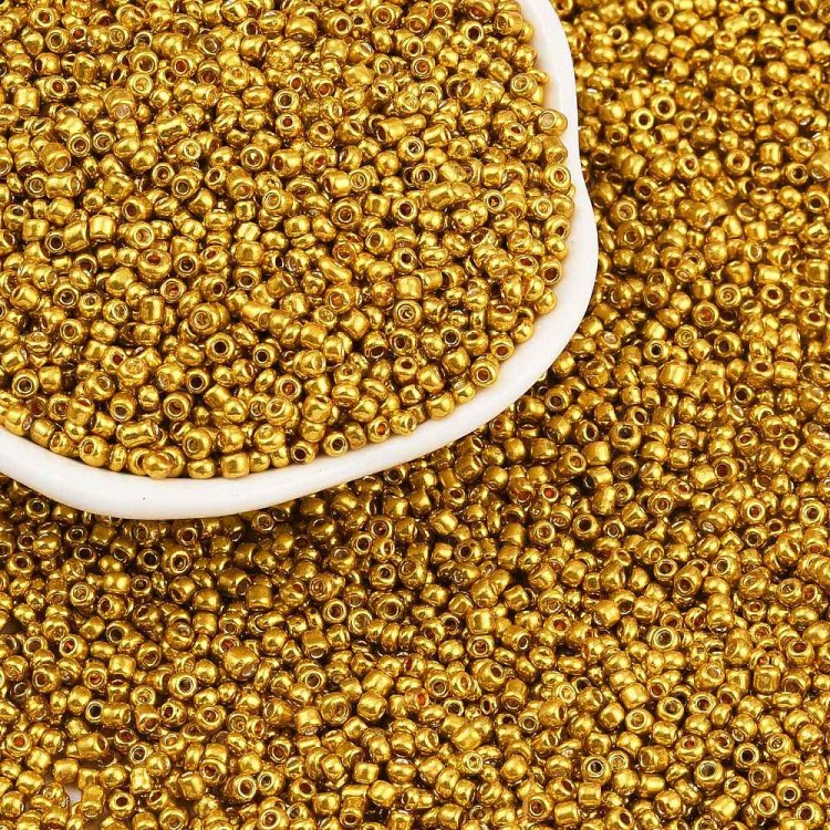 RA548 Koraliki szklane drobne seeds 12/0 okrągłe rokail 2mm 20g złote metallic