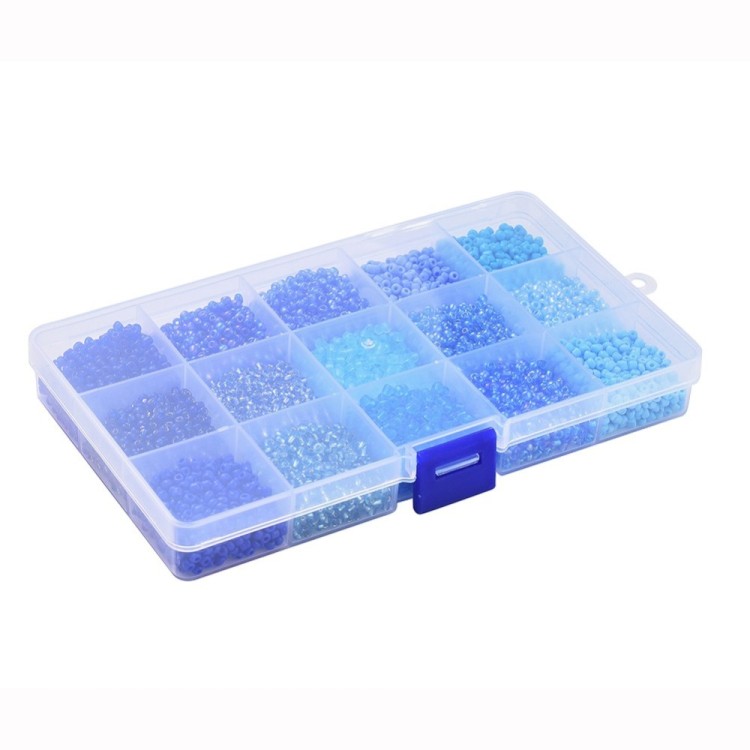 zra38 Zestaw koralików 3mm szklanych seeds rokail 180g - niebieskie