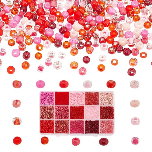 zra41 Zestaw koralików 2mm szklanych seeds rokail 180g - czerwono-różowe