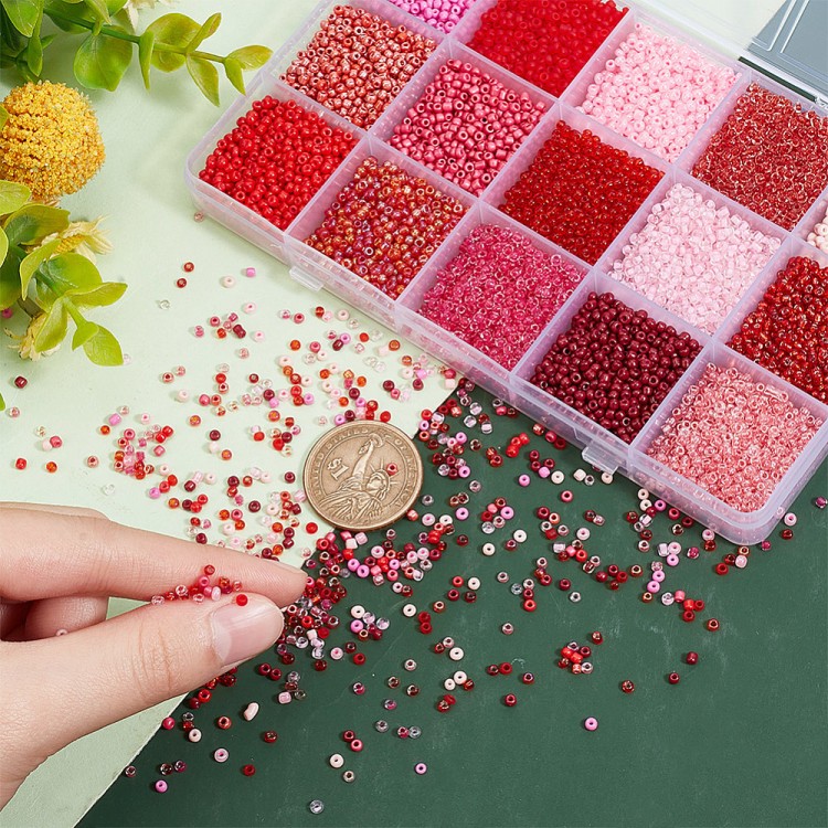 zra41 Zestaw koralików 2mm szklanych seeds rokail 180g - czerwono-różowe