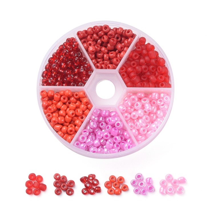zra48 Zestaw koralików 4mm szklanych seeds rokail 60g - czerwono-różowe