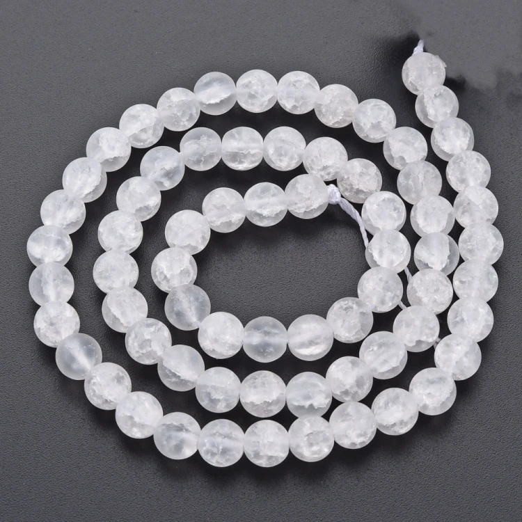CRA177 Koraliki szklane crackle spękane 6mm sznur 65szt matowe crystal