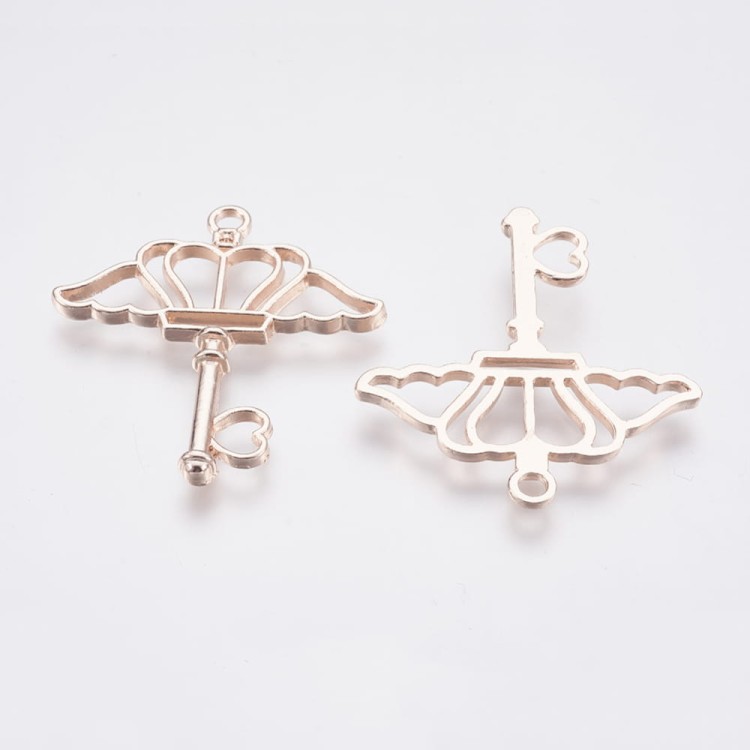 BEZ501 Zawieszka ramka do żywicy kluczyk wing rose gold 2szt