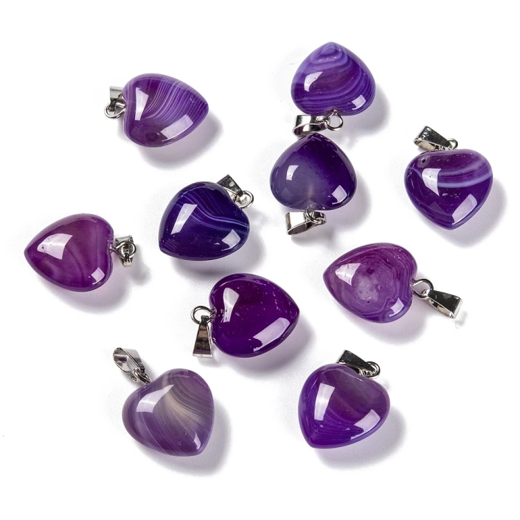 ZKA52 Zawieszka wisior serce serduszko z kamieniem naturalnym agatem pasiastym 15x18mm