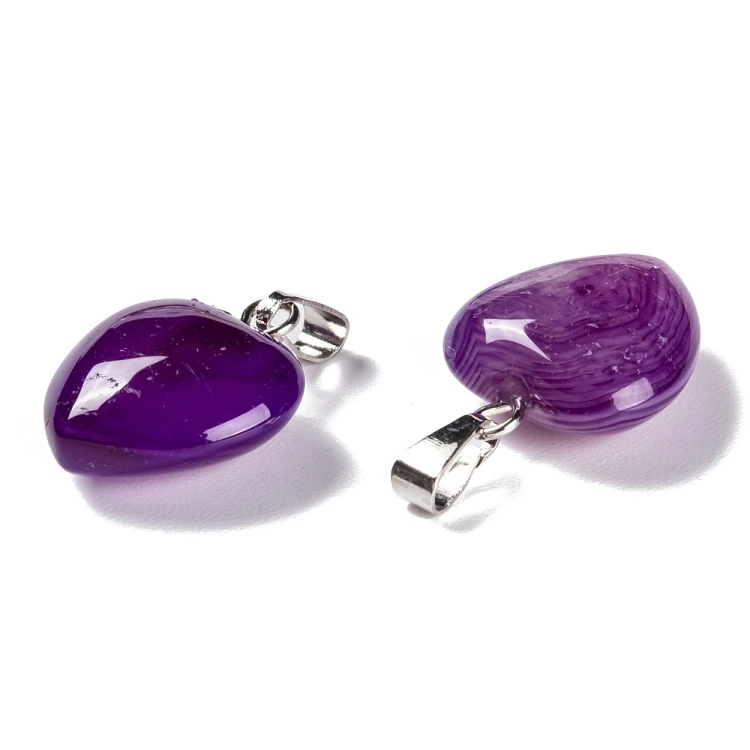 ZKA52 Zawieszka wisior serce serduszko z kamieniem naturalnym agatem pasiastym 15x18mm