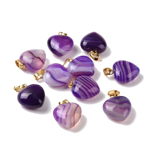 ZKA53 Zawieszka wisior serce serduszko z kamieniem naturalnym agatem pasiastym 15x18mm