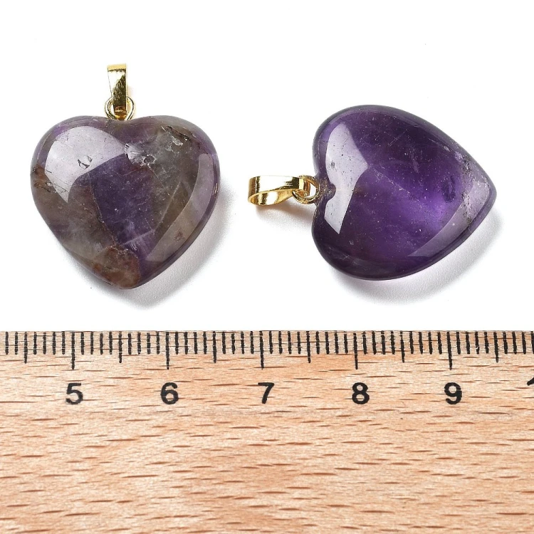ZKA60 Zawieszka wisior serce serduszko z kamieniem naturalnym ametystem 20x23mm