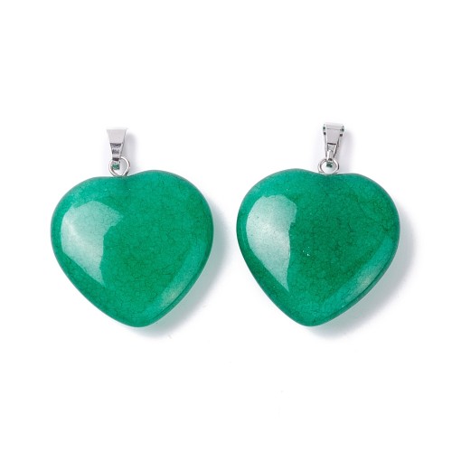 ZKA62 Zawieszka wisior serce serduszko z kamieniem naturalnym jadeitem malezyjskim 25x27mm