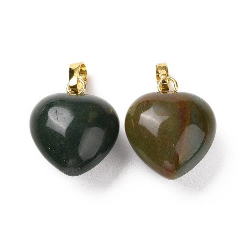 ZKA65 Zawieszka wisior serce serduszko z kamieniem agatem Moss 15x18mm