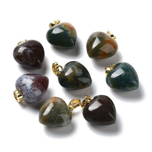 ZKA65 Zawieszka wisior serce serduszko z kamieniem agatem Moss 15x18mm