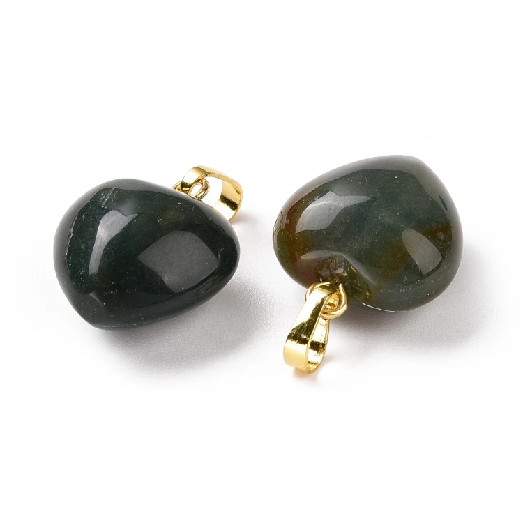 ZKA65 Zawieszka wisior serce serduszko z kamieniem agatem Moss 15x18mm