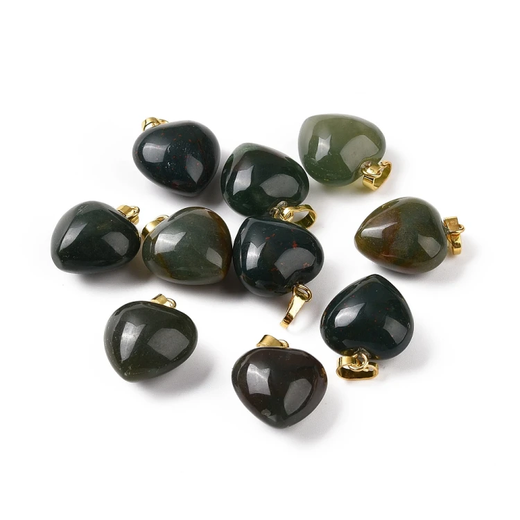 ZKA65 Zawieszka wisior serce serduszko z kamieniem agatem Moss 15x18mm