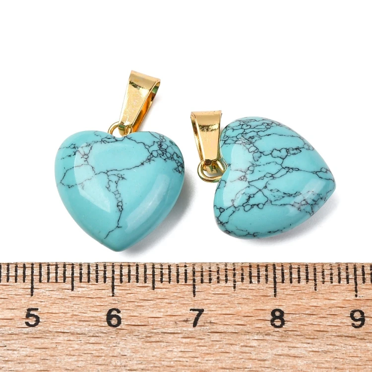ZKA66 Zawieszka wisior serce serduszko z kamieniem turkusem 16x19mm