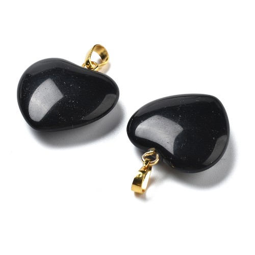 ZKA71 Zawieszka wisior serce serduszko z kamieniem naturalnym obsydianem 20x22mm