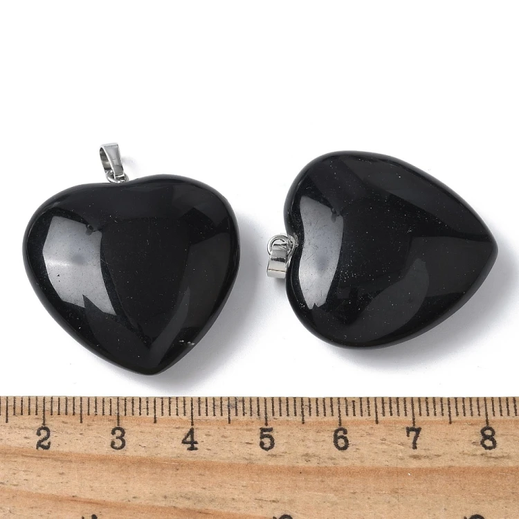 ZKA73 Zawieszka wisior serce serduszko z kamieniem naturalnym obsydianem 30x32mm